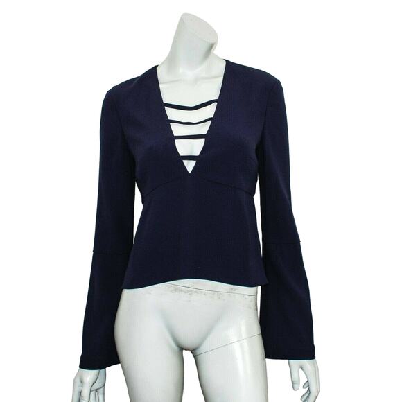 INTERMIX Women's Bell Sleeve Vneck Bouse Blue Size Small - Picture 1 of 8